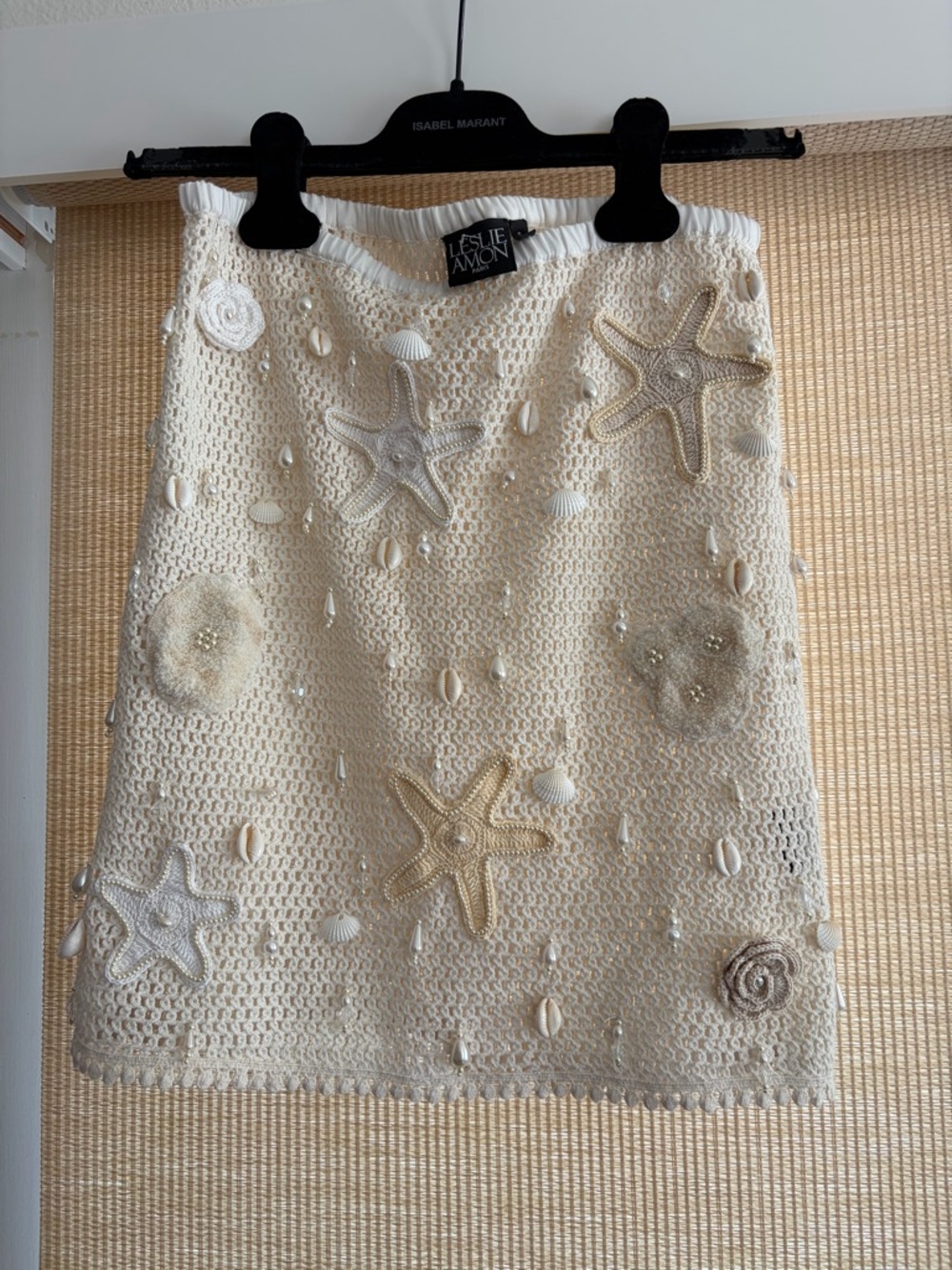 Leslie Amory Cream Crochet Mini Skirt with Starfish Embellishments
